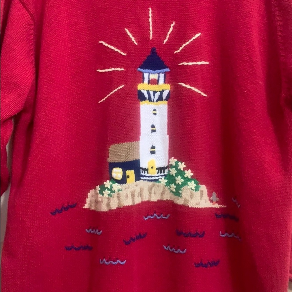 QF Red long sleeve sweater with lighthouse 1X